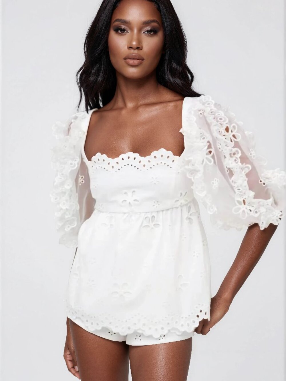 For Love & Lemons Daisy Eyelet Top - White